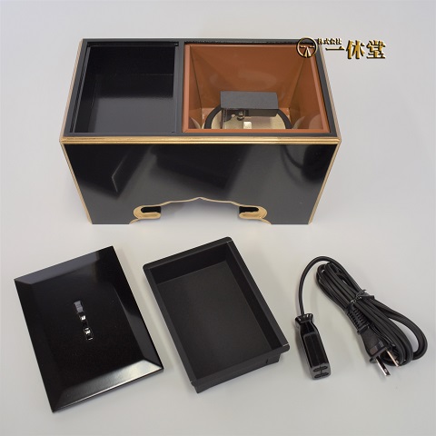 電気角香炉8寸(日本製)黒塗金塗