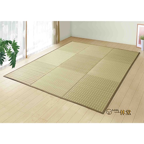 茶染紋織い草ラグ(裏貼り加工)ベージュ日本製